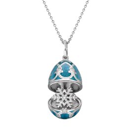 Guilloché Enamel Snowflake Surprise White Gold Locket