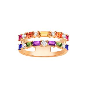 Multi-coloured Sapphire Diamond Rose Gold Ring