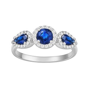 Blue Sapphire & Diamond Trio Royal White Gold Ring